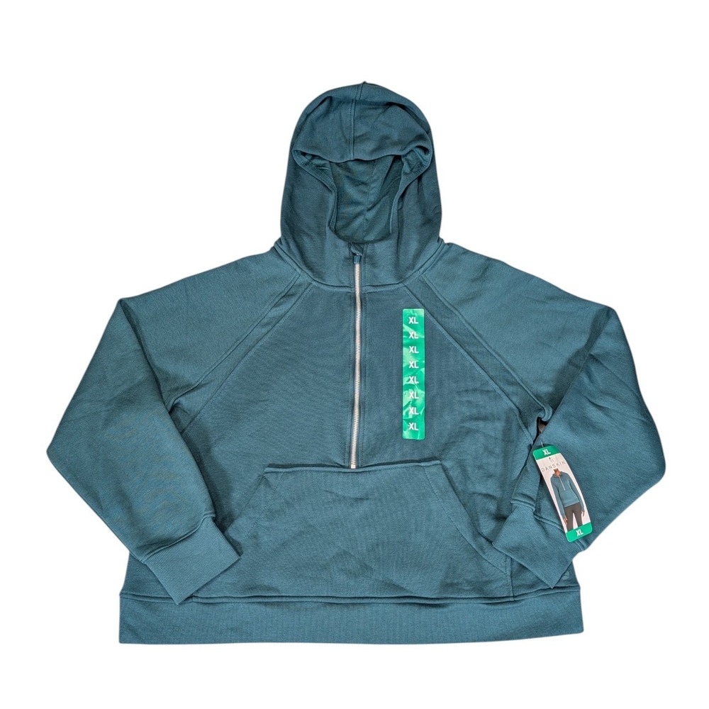 Danskin Womens Mixed Rib Cozy Half Zip Hoodie Dark Sea Teal XL 1805037